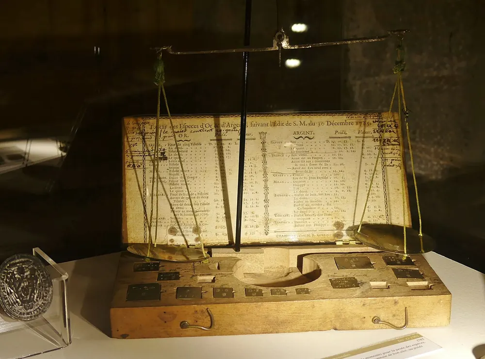 Antique balance scale with weights, representing comparing conversion costs - 1000 php to usdt