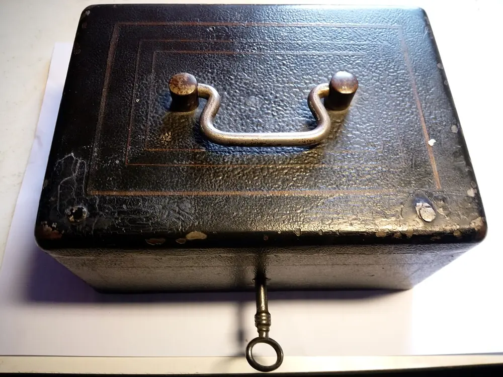 Old metal cash box, a reminder to keep betting money separate from household funds - bankroll management betting