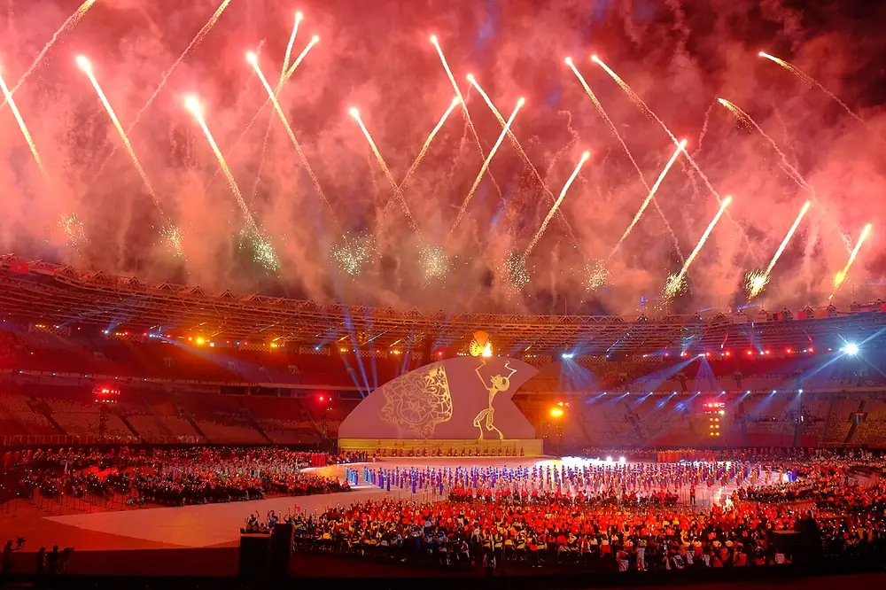 Fireworks over a stadium at the opening of a major asian multi-sport event - mlbb tournament betting