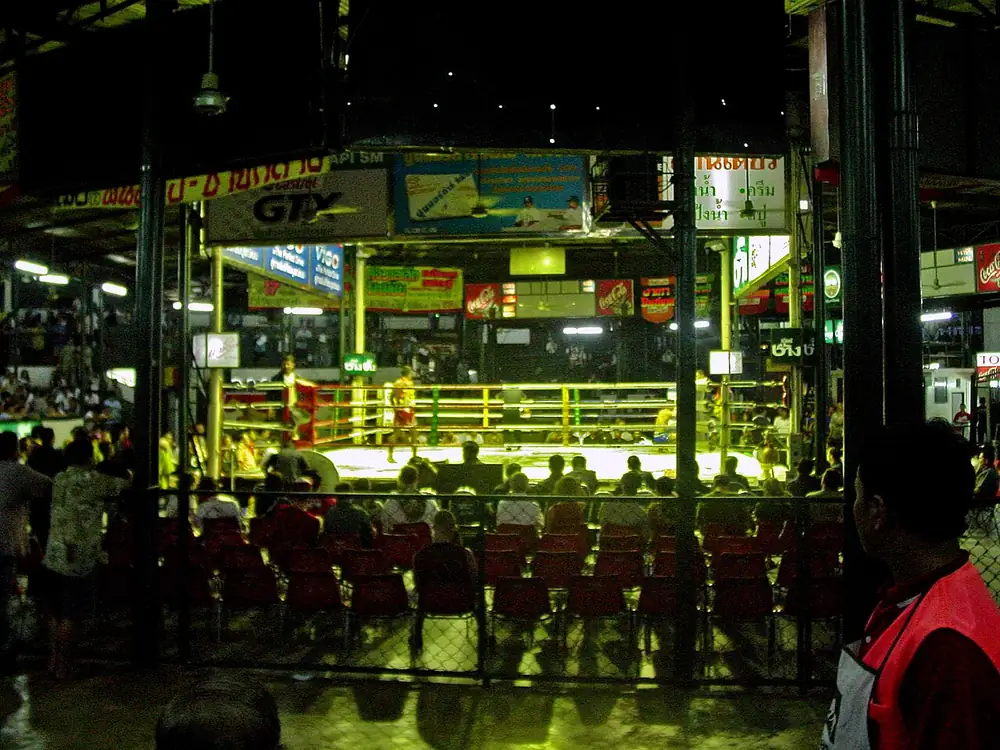 one championship betting philippines - Inside a Muay Thai stadium in Bangkok, with the ring lit before the evening's fights
