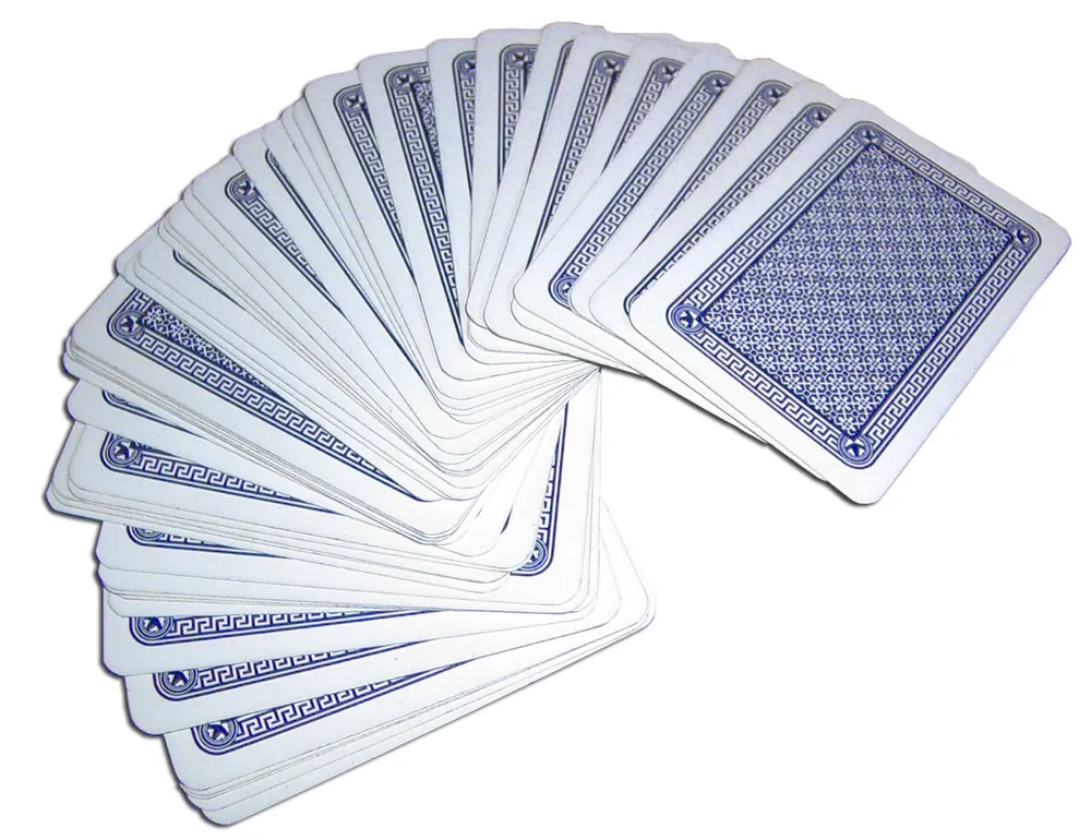 paano maglaro ng tongits - Fanned deck of blue-backed playing cards